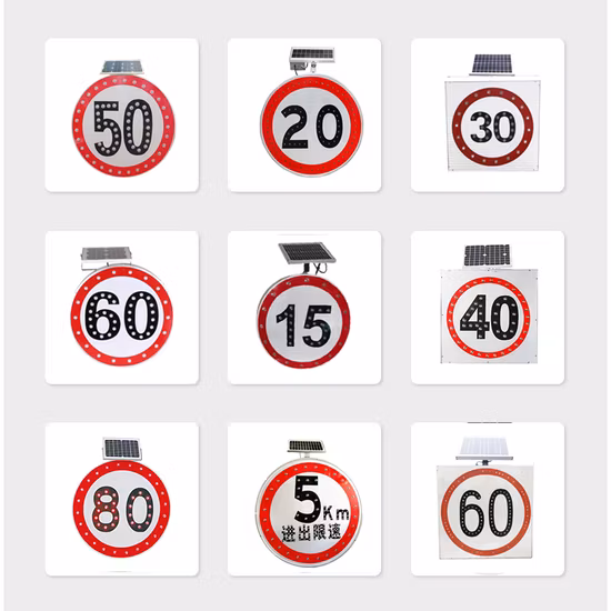 Panel solar alimentado OEM High Way Outdoor Street Road Intermitente Reflective Safety Warning Boards Light Solar LED Traffic Sign